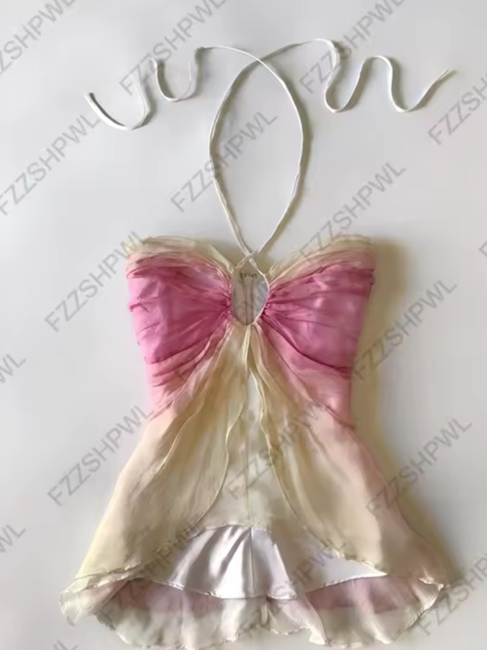 Pink and Cream Halter Babydoll Dress